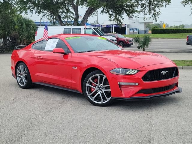 2021 Ford Mustang GT in Red — front three-quarter view