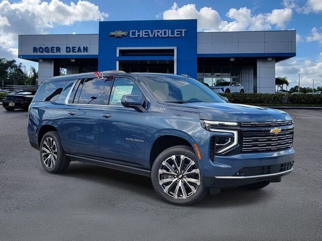 2026 Chevrolet Suburban High Country in Lakeshore Blue Metallic — front three-quarter view
