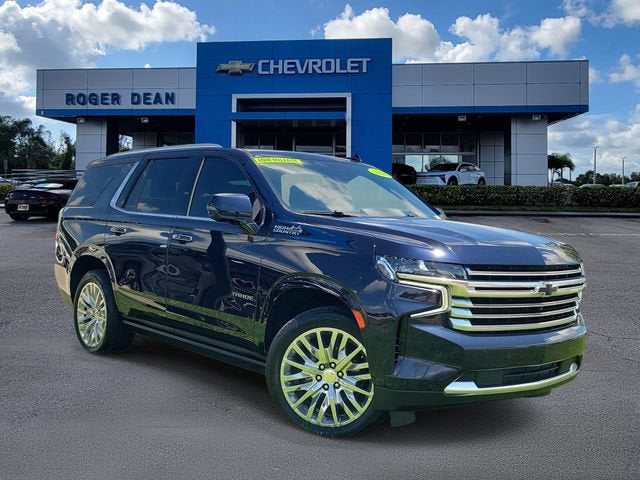 2023 Chevrolet Tahoe High Country in Midnight Blue Metallic — front three-quarter view