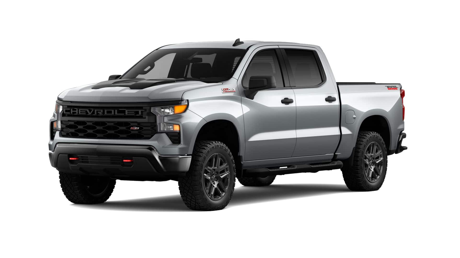 2026 Chevrolet Silverado 1500 Custom Trail Boss in Sterling Gray Metallic — front three-quarter view